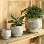 Ramos Linear Cachepot with Saucer, Stoneware - 4