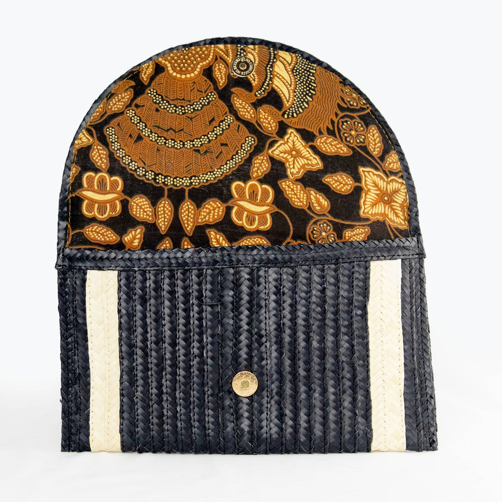 Straw Clutch - Black with Ivory Trim