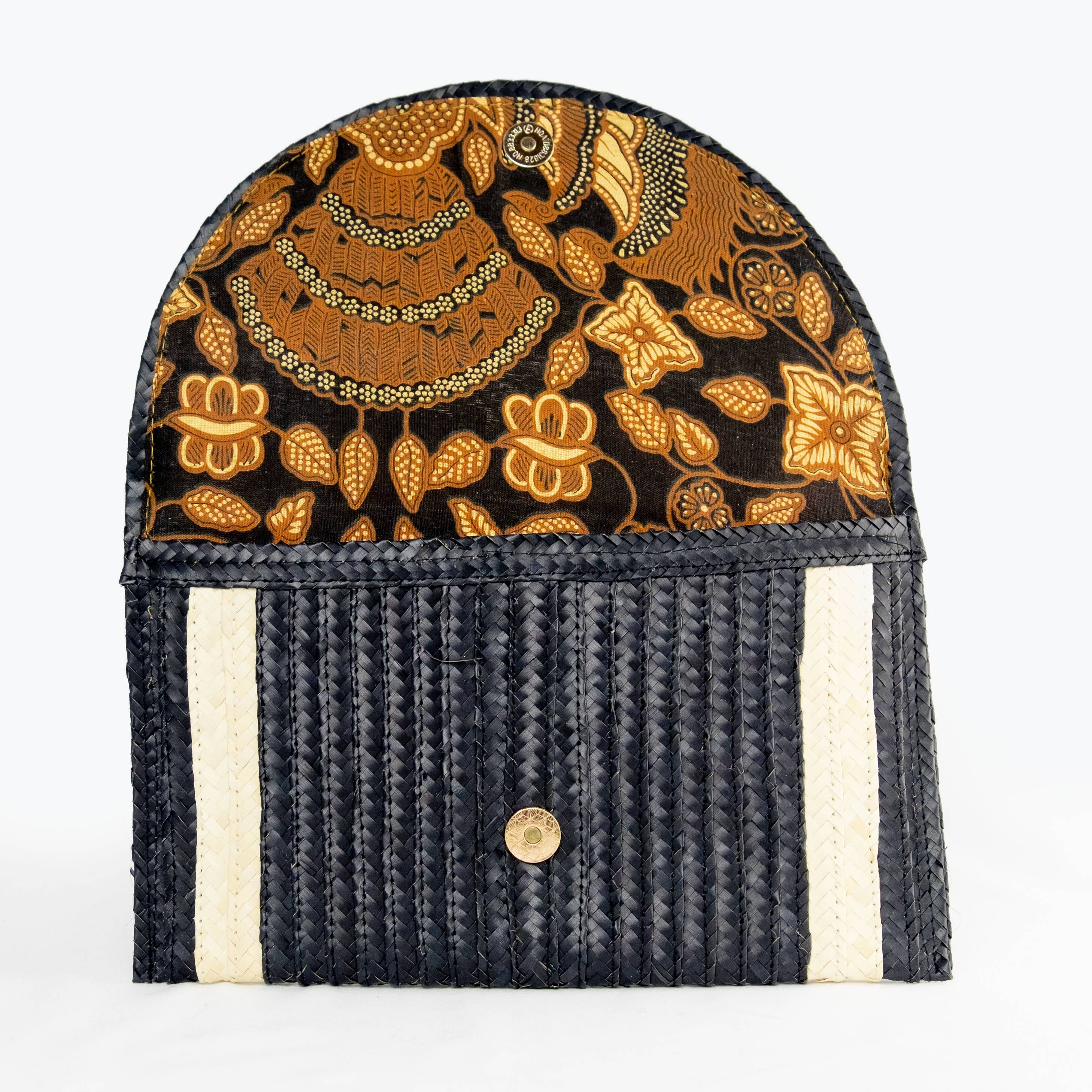 Straw Clutch - Black with Ivory Trim