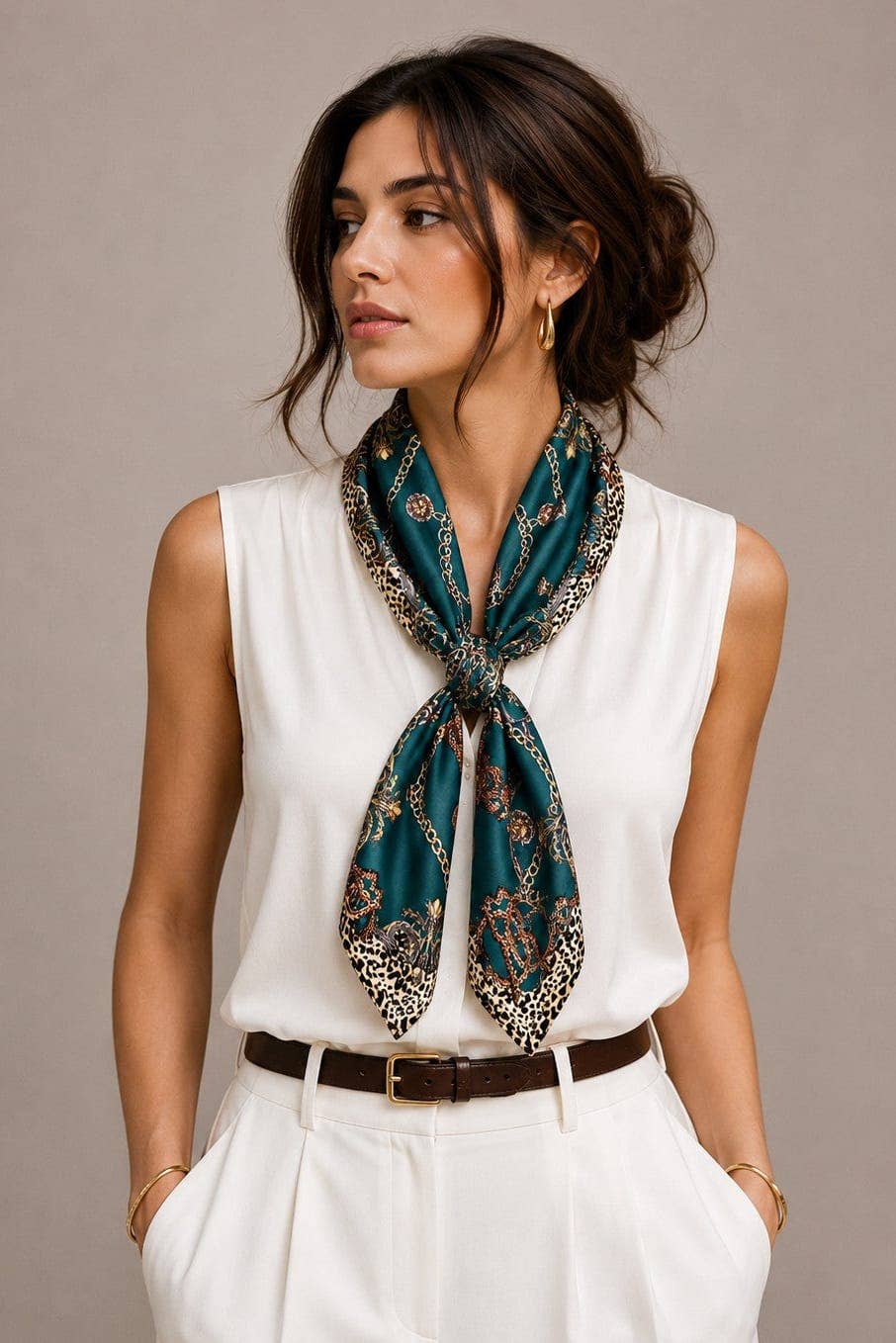 WLQS528 Chain Print Square Scarf: Teal