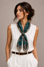WLQS528 Chain Print Square Scarf: Teal
