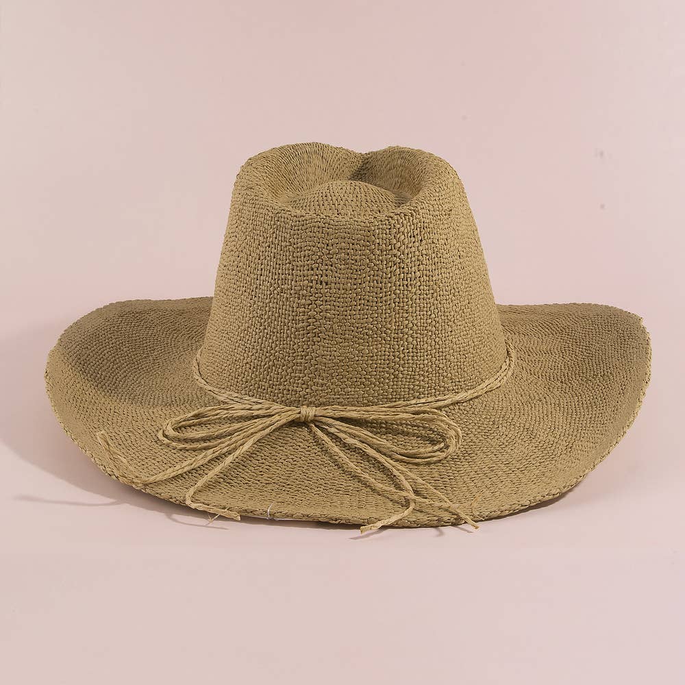 Paper Straw Braided Cord Band Cowboy Hat: KA