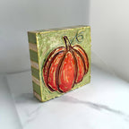 Orange Pumpkin Striped Textured Handpainted Wood Block Art⁠