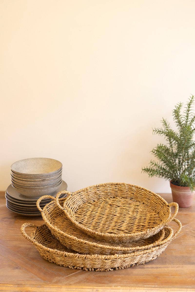 WOVEN VINE OVAL TRAYS WITH HANDLES