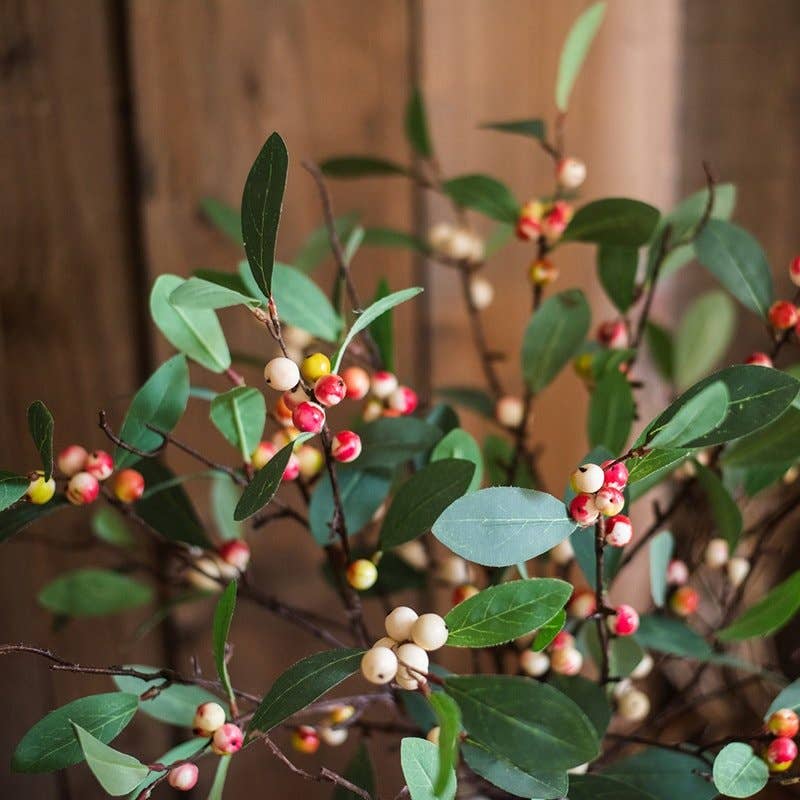 Artificial Fruit Snow Berry Leaf Stem 28" Tall Silk Plant: Red / Three Stems