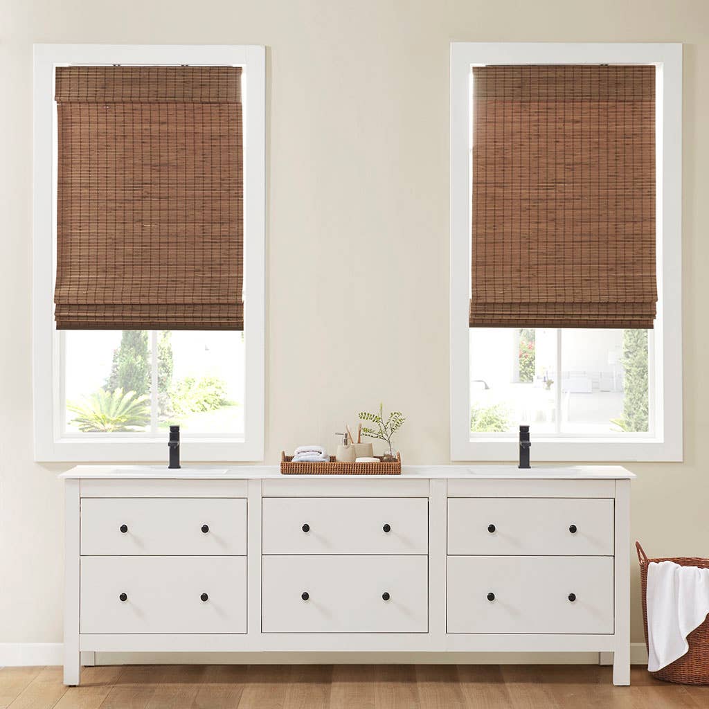 Bamboo Light Filtering Roman Shade 64"L, Teak: 31"W x 64"L