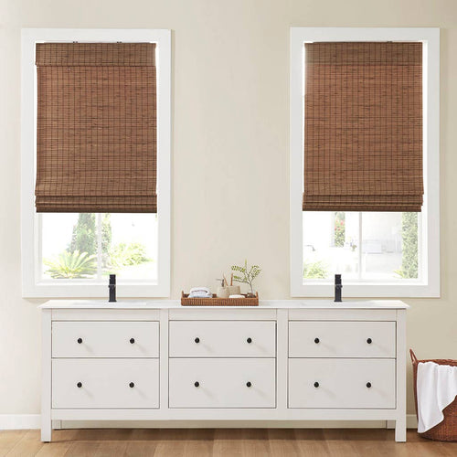 Bamboo Light Filtering Roman Shade 64"L, Teak: 31"W x 64"L