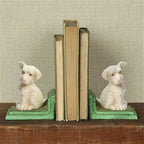 White Puppy Bookends - Cast Iron - White