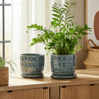 Blue 6/8 in. Ceramic Squoval Saucer Planter (Set of 2)