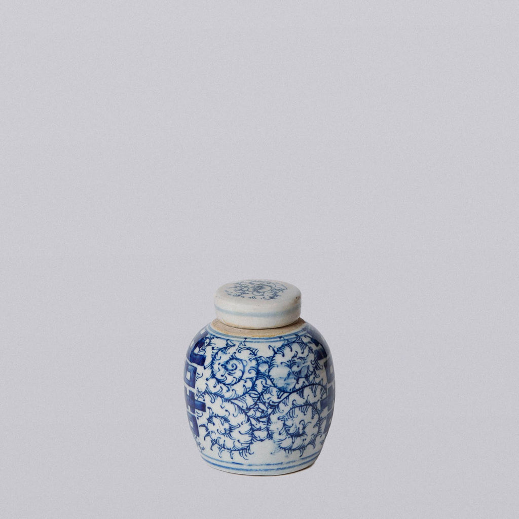 Blue and White Porcelain Mini Double Happiness Round Jar