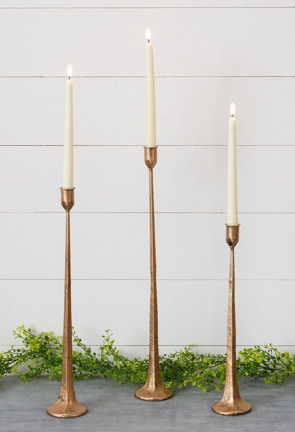 Copper Hand-Forged Metal Candle Holders – Set of 3