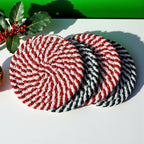 Christmas Coasters, Red Candy Cane Braided Cotton Gift Sets: Red-4pk