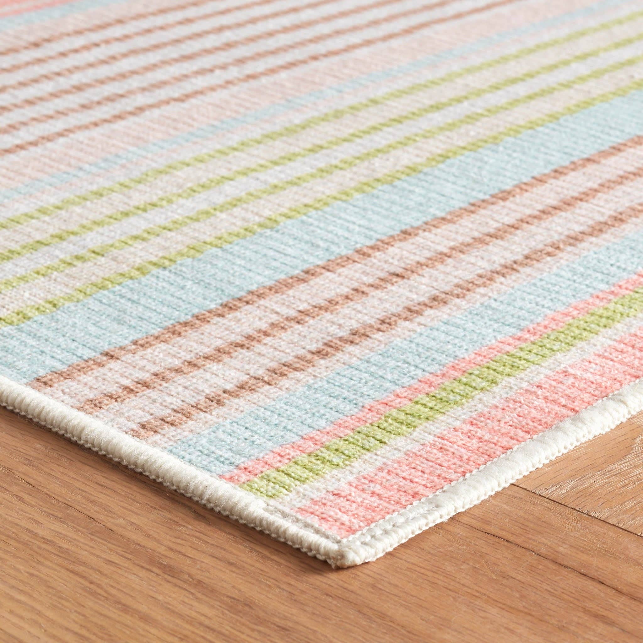 Ana Ticking Machine Washable Rug | Aqua: 2' x 3'