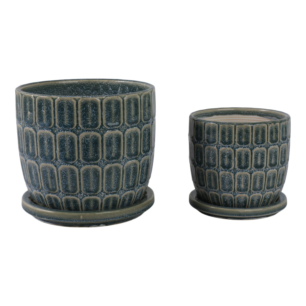 Blue 6/8 in. Ceramic Squoval Saucer Planter (Set of 2)