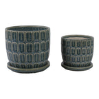 Blue 6/8 in. Ceramic Squoval Saucer Planter (Set of 2)