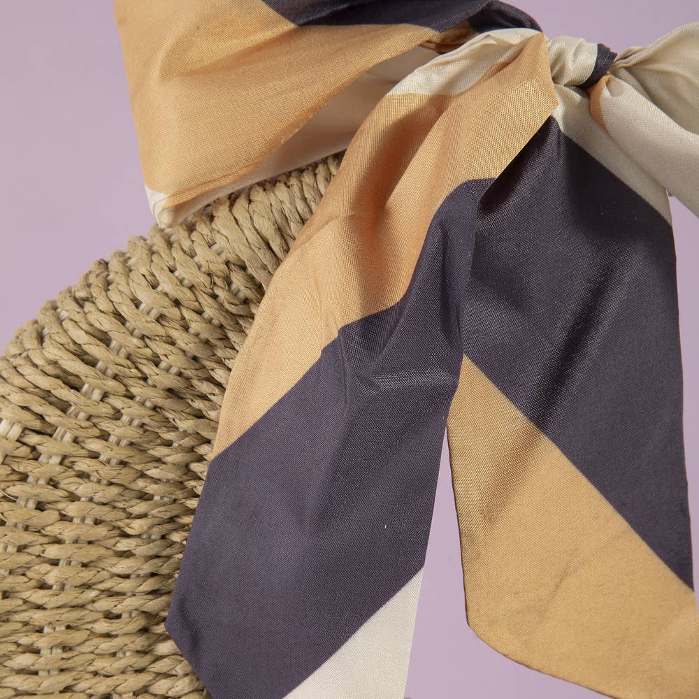 Round Woven Straw Bag With Bow Scarf Accent: CA