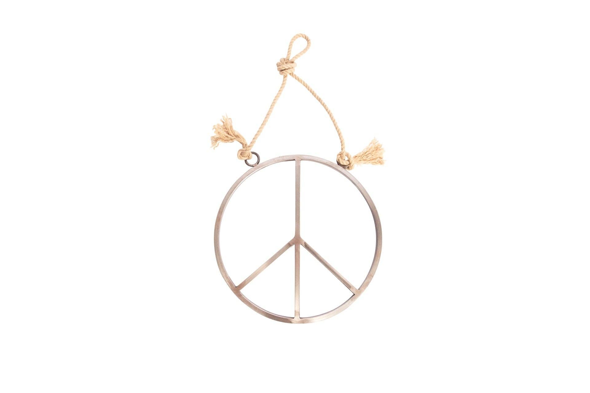 Small Hanging Metal & Jute Peace Sign
