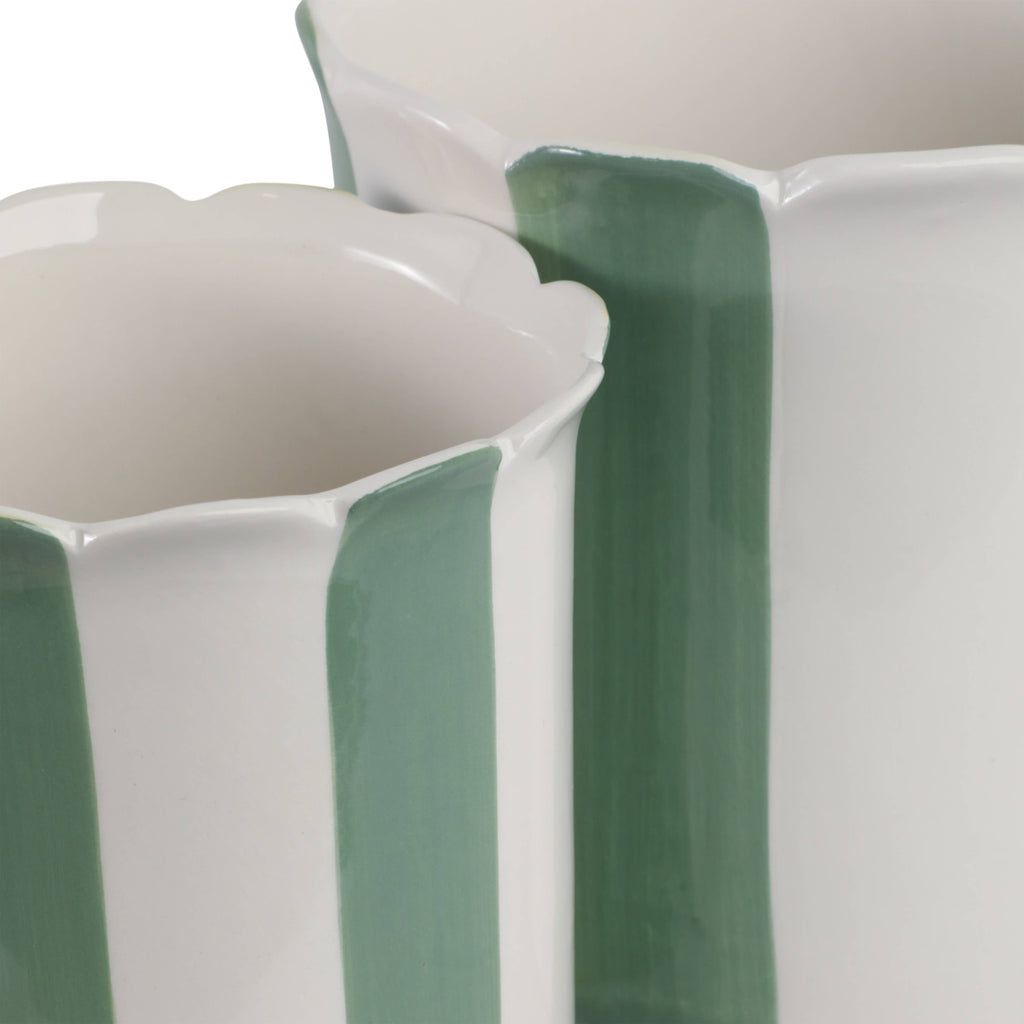 Planters  - Green/White Ceramic Striped, 6 in