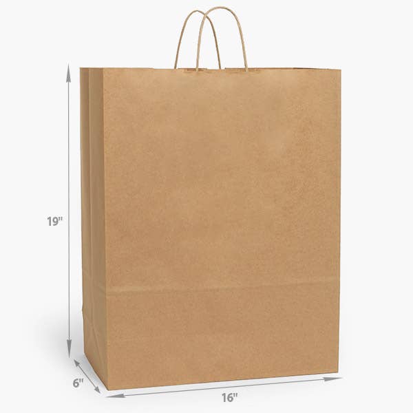 Brown Kraft Paper Retail Shopping Bags: 100 Pack / Vogue 16x6x12.5"