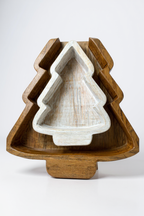 Small Christmas Tree Dough Bowl - White Wash