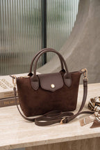 SD782  Britney Suede Double Handle Crossbody Bag: Black