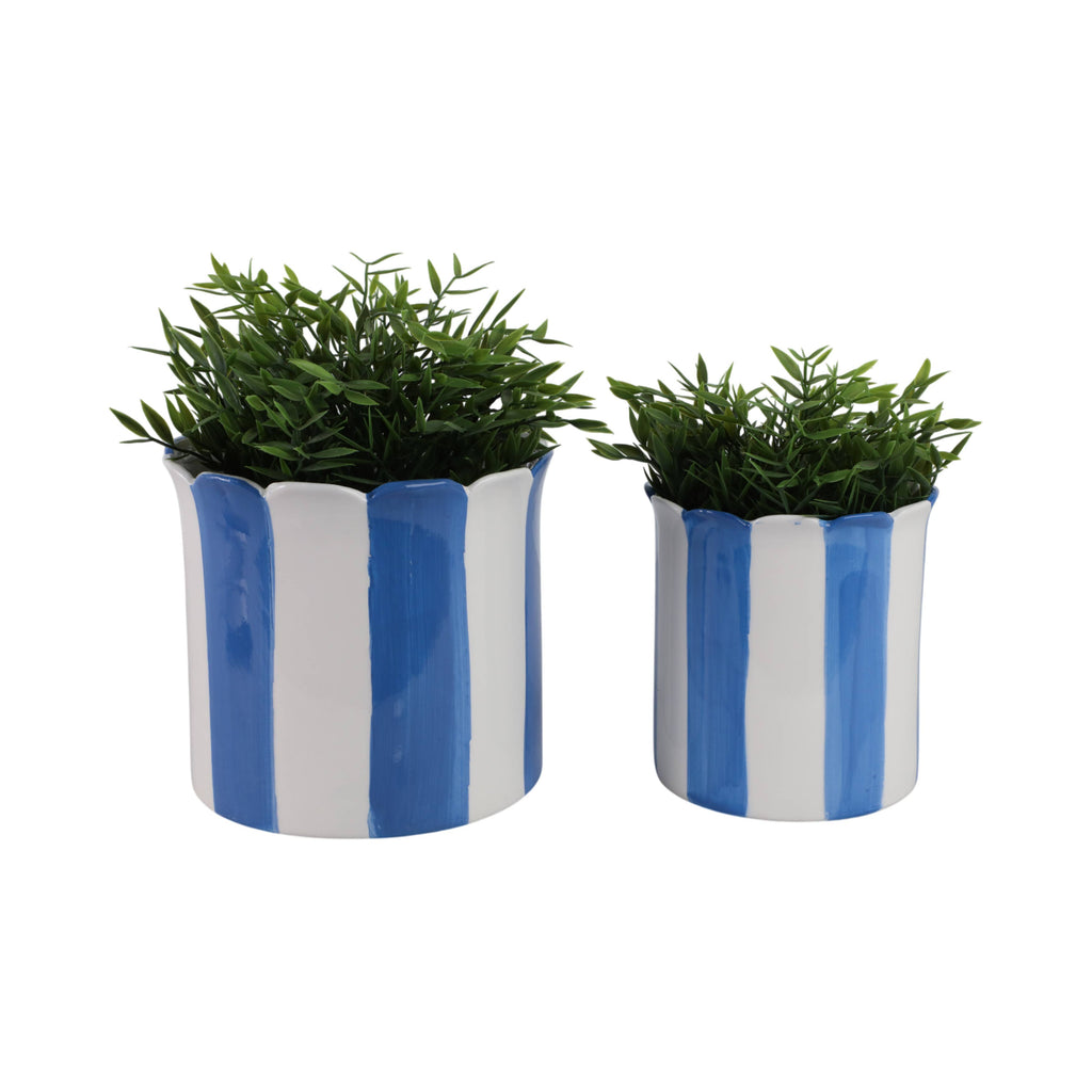 Planters  - Blue Ceramic Striped Scallop, 6"