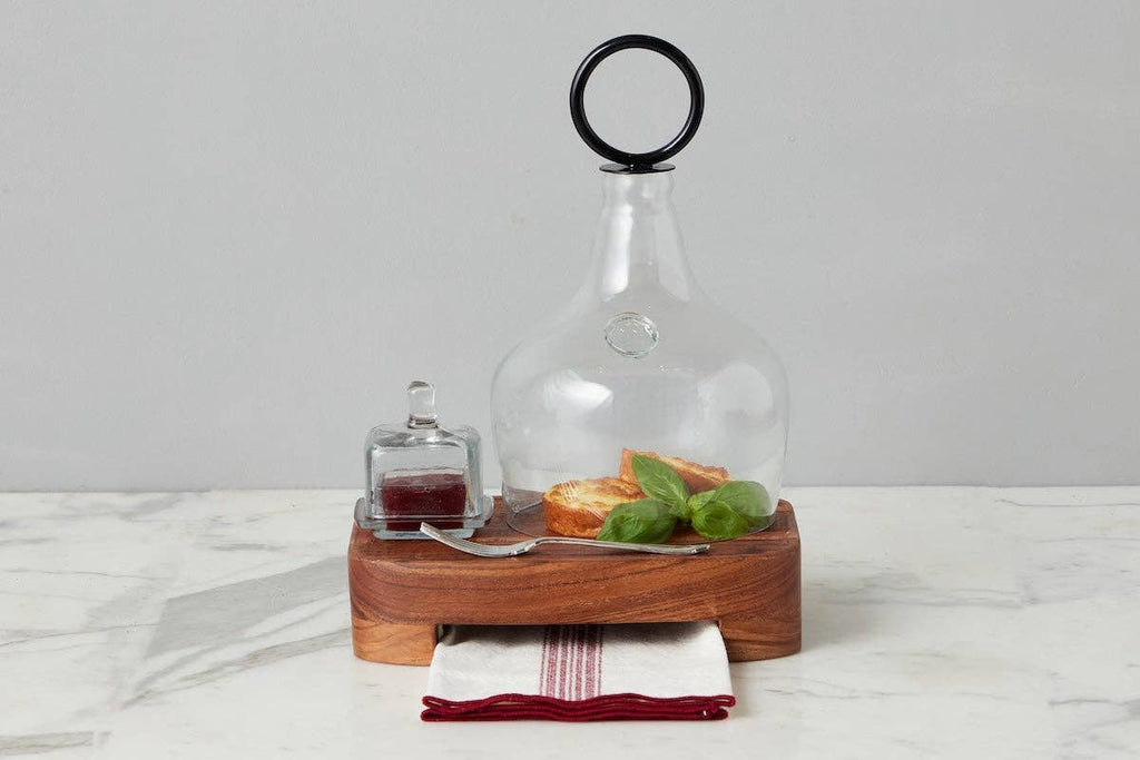 Glass Cloche Food Cover, Black Ring Handle, Small