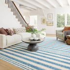 Vion Coastal Striped Machine Washable Rug | Blue: 2' x 3'