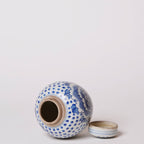 Blue and White Porcelain Peony Polka Dot Round Storage Jar