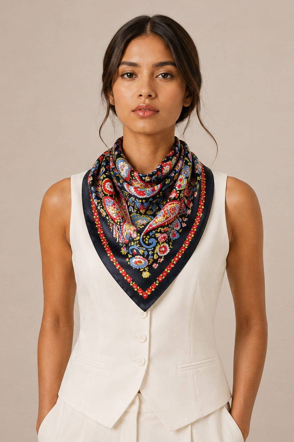 WLQS524 Paisley Print Square Scarf: White