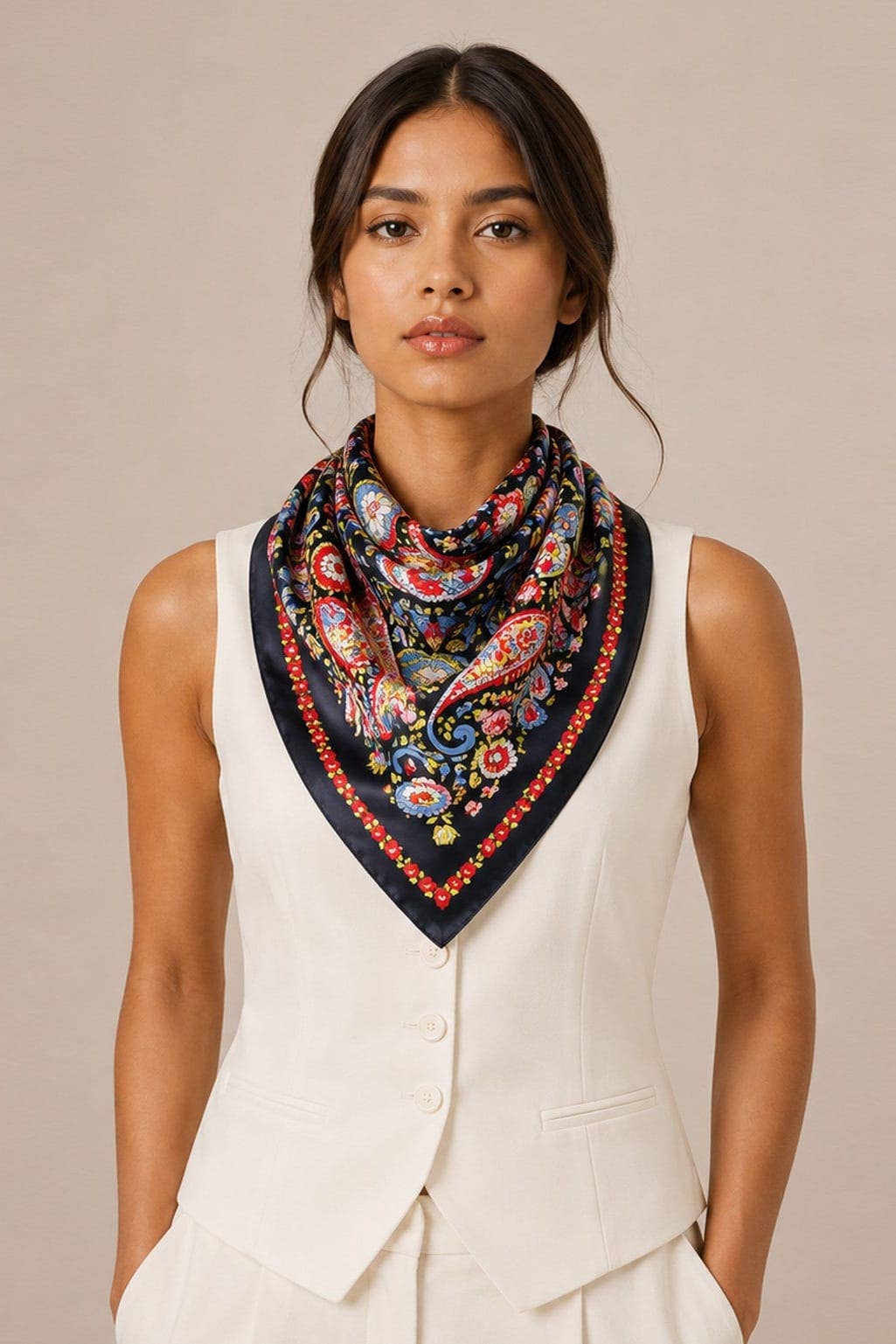 WLQS524 Paisley Print Square Scarf: White