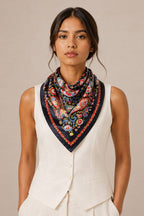 WLQS524 Paisley Print Square Scarf: Black