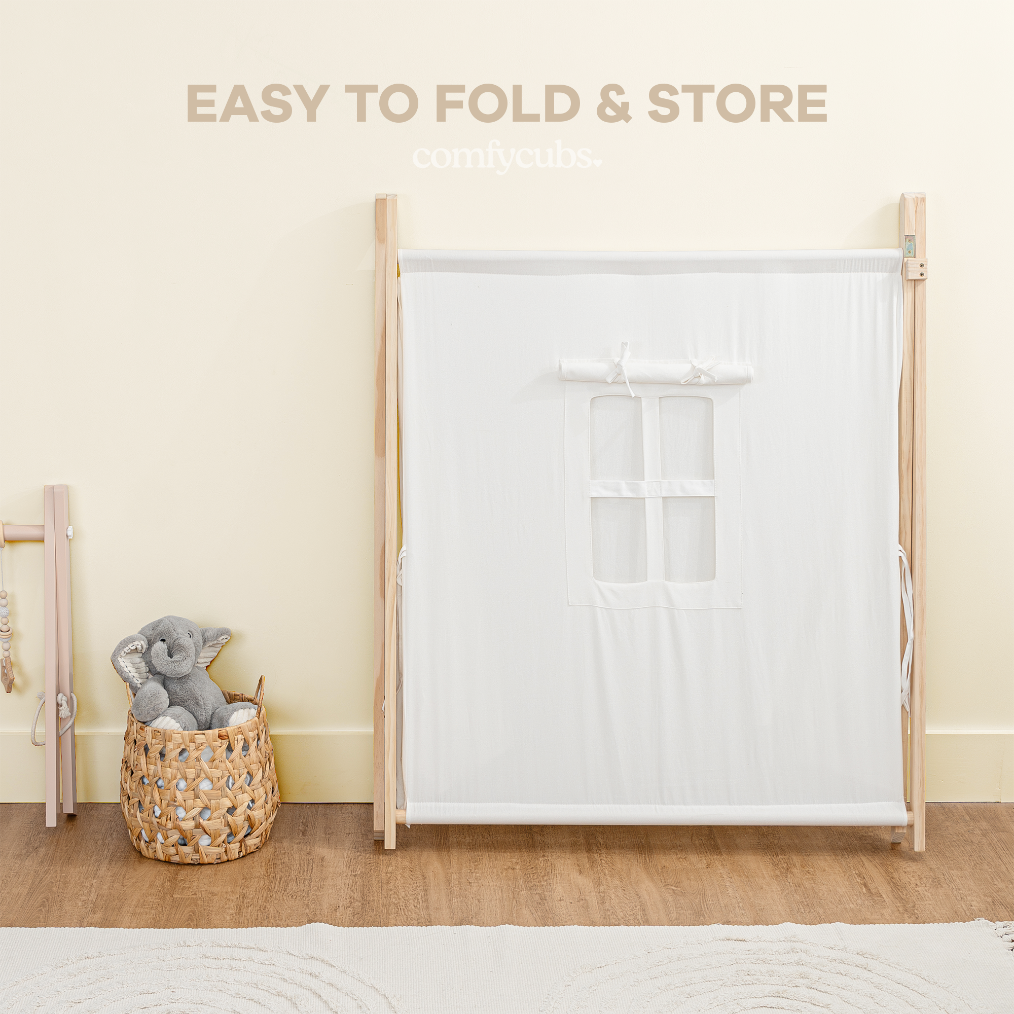 Kids Play Tent, Indoor Canvas Play Tent by Comfy Cubs: Natural Wood