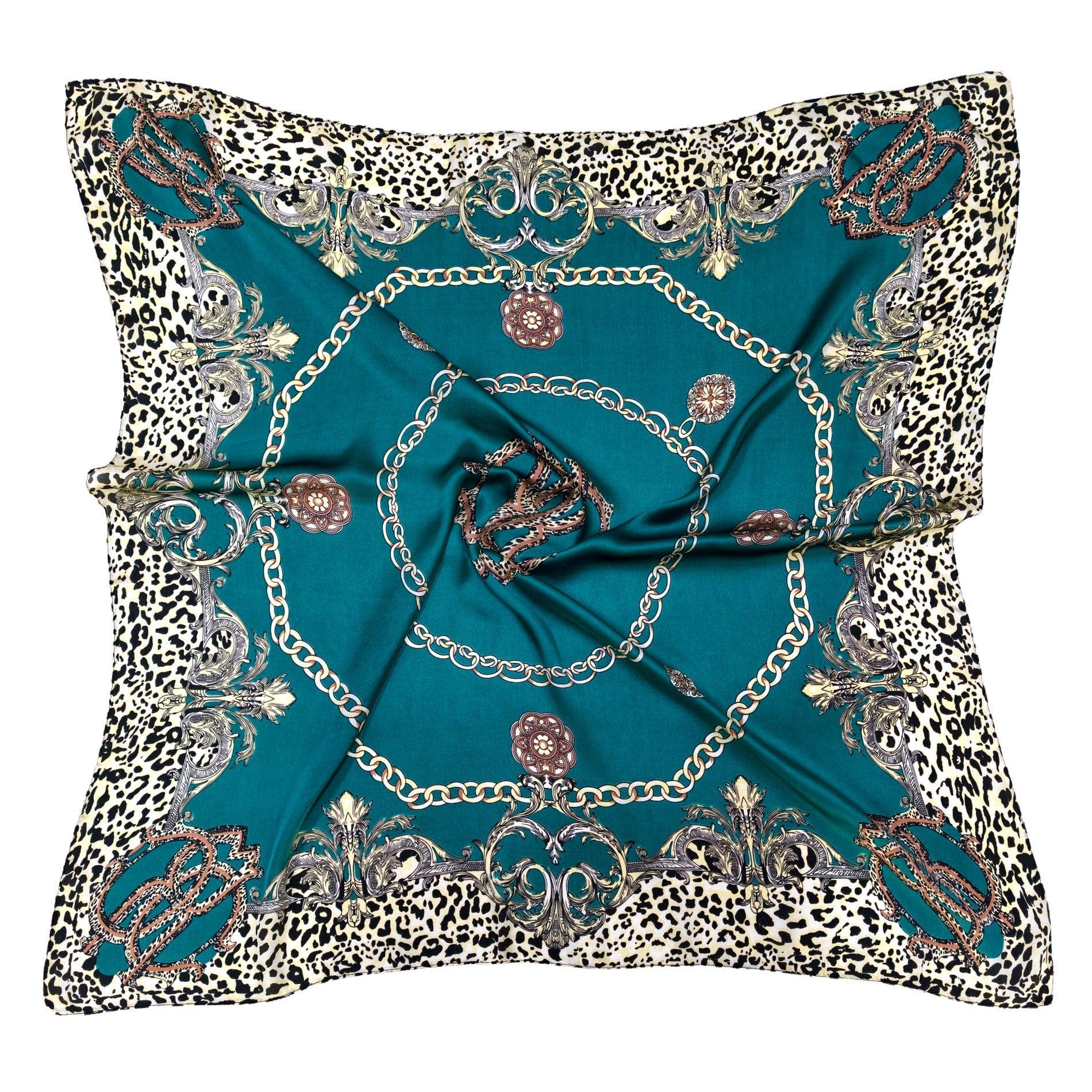 WLQS528 Chain Print Square Scarf: Teal