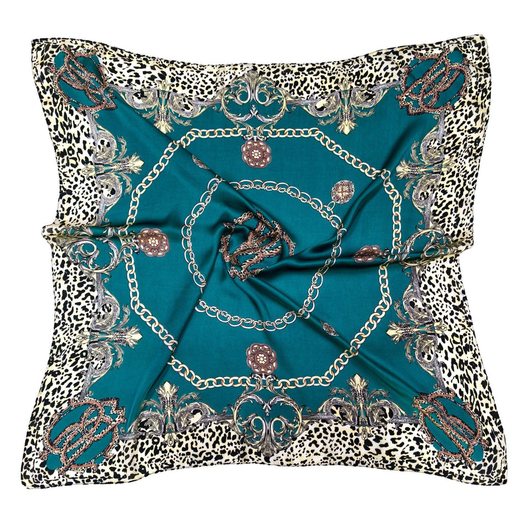 WLQS528 Chain Print Square Scarf: White
