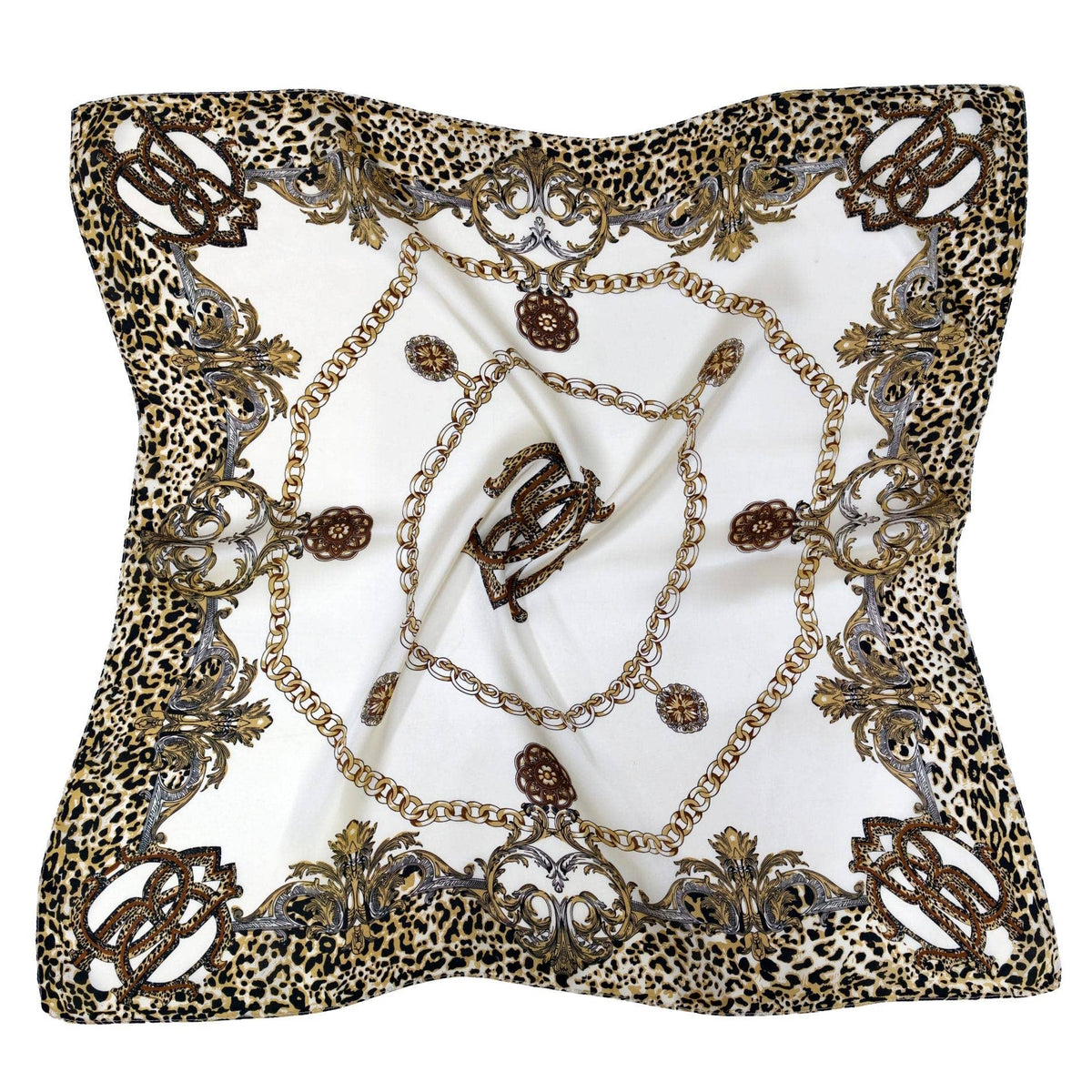 WLQS528 Chain Print Square Scarf: White