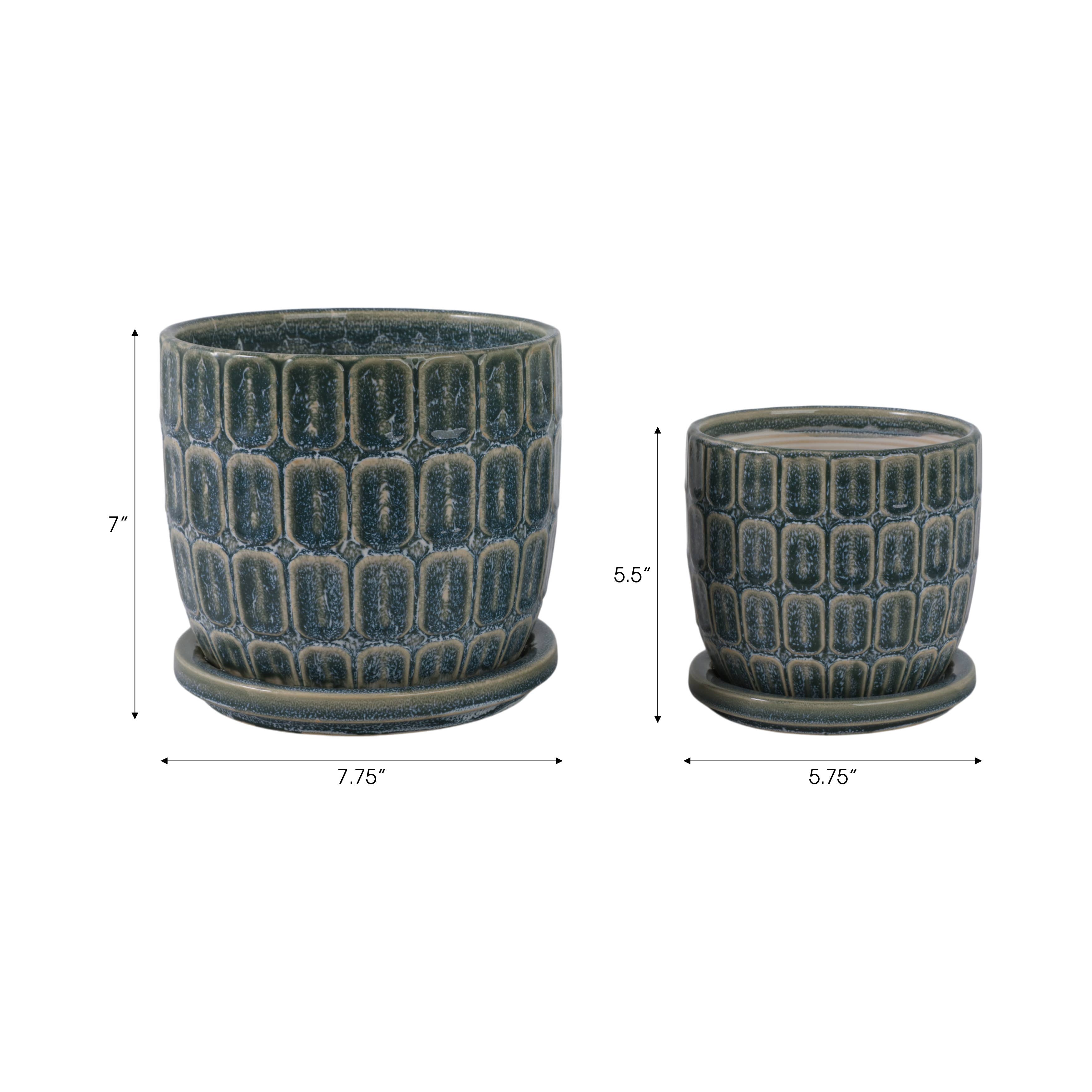 Blue 6/8 in. Ceramic Squoval Saucer Planter (Set of 2)