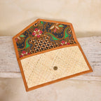 Ivory Rattan Clutch with Brown Leather Trim