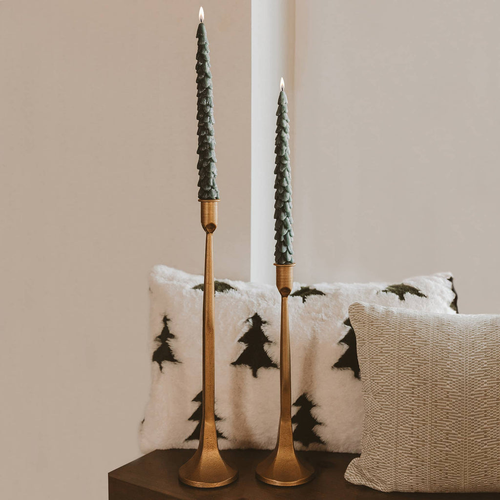 Green Tree Taper Candles, Set of 2 - Christmas Decor