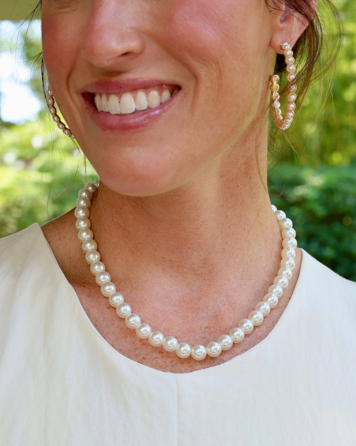 Two Strand Magnetic Pearl Scarf Necklace Orange