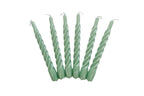 Lacquered Twisted Taper Candles, Sage Green, Boxed, Set of 6