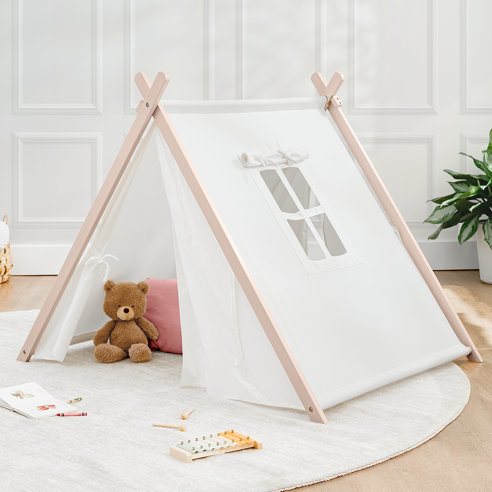 Kids Play Tent, Indoor Canvas Play Tent by Comfy Cubs: Natural Wood