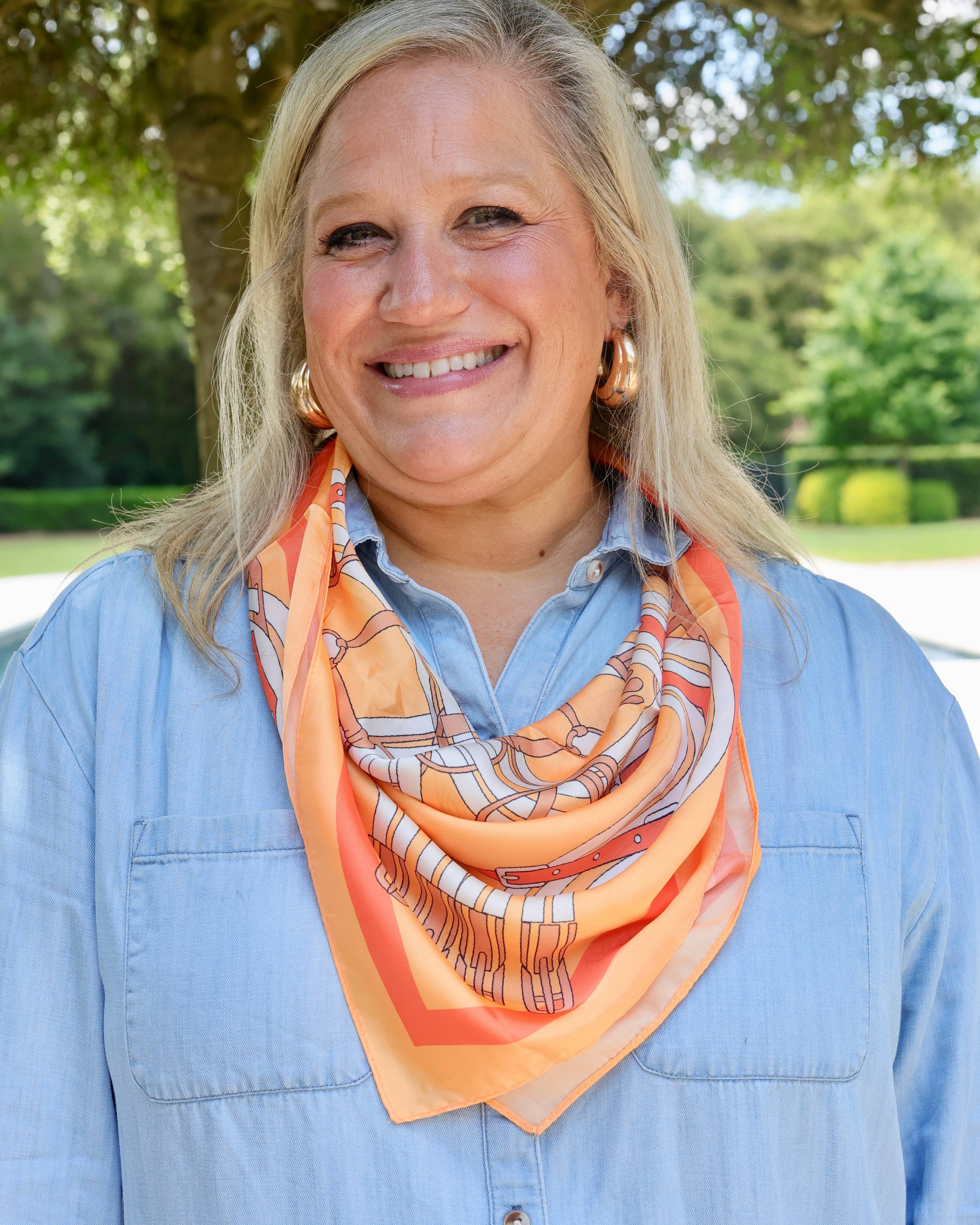 Diane Equestrian Print Scarf Orange