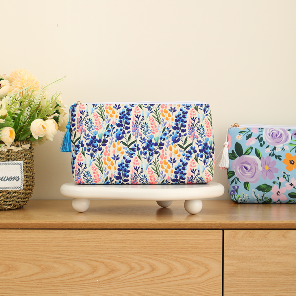 Floral Canvas Cosmetic Case Toiletry Bag Makeup Bag: Carolina Spring