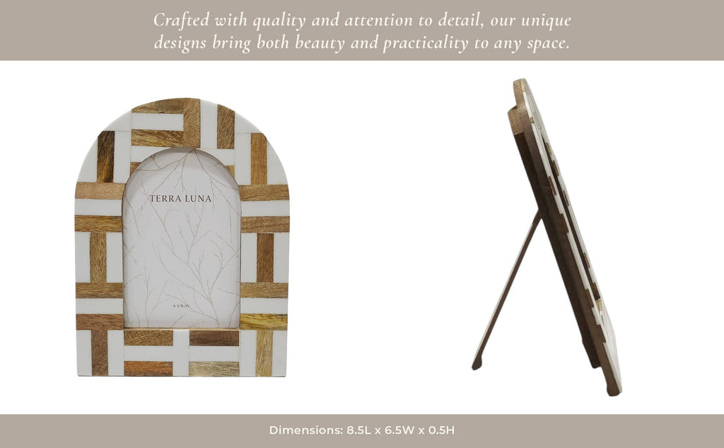 Picture Frame - Ivory Resin Wood Inlay Arch Design, 4x6 in.