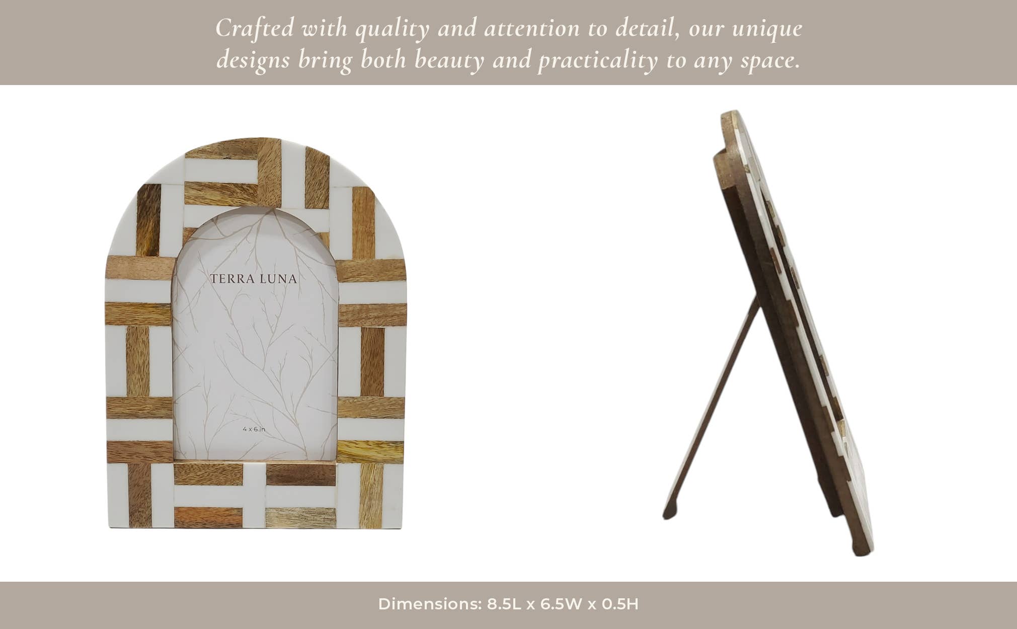 Picture Frame - Ivory Resin Wood Inlay Arch Design, 4x6 in.