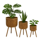 Planter Set of 3 - Brown Bamboo Wood Wicker, 11/13/15 in.