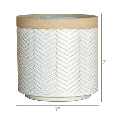 Ramos Banded Chevron Cachepot, Stoneware - 6