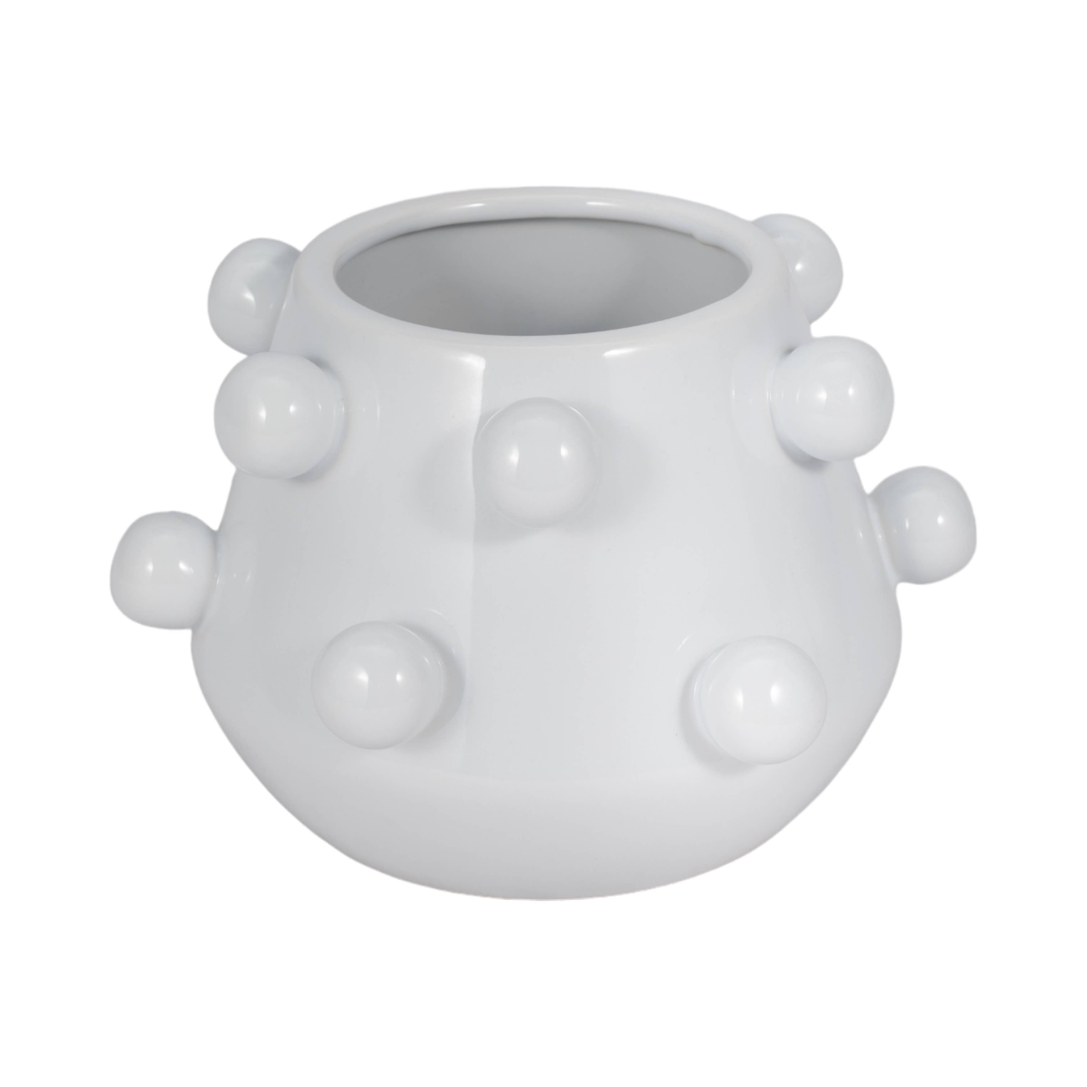Decorative Planter - White Ceramic Tapered Bubble, 8 in.