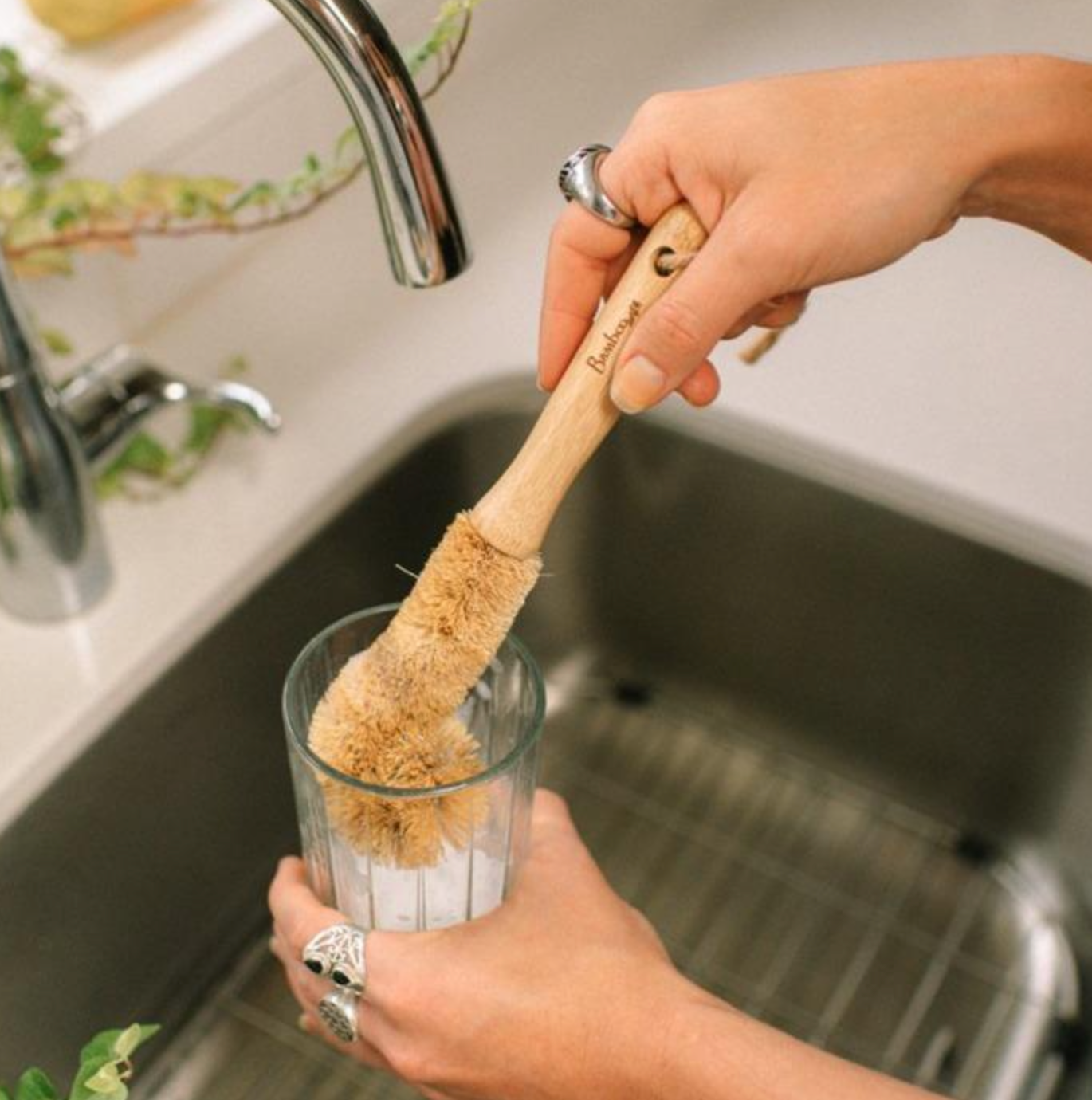 Bamboo Glassware Scrub Brush | Kitchen Cleaning Bestseller: Straight Brush